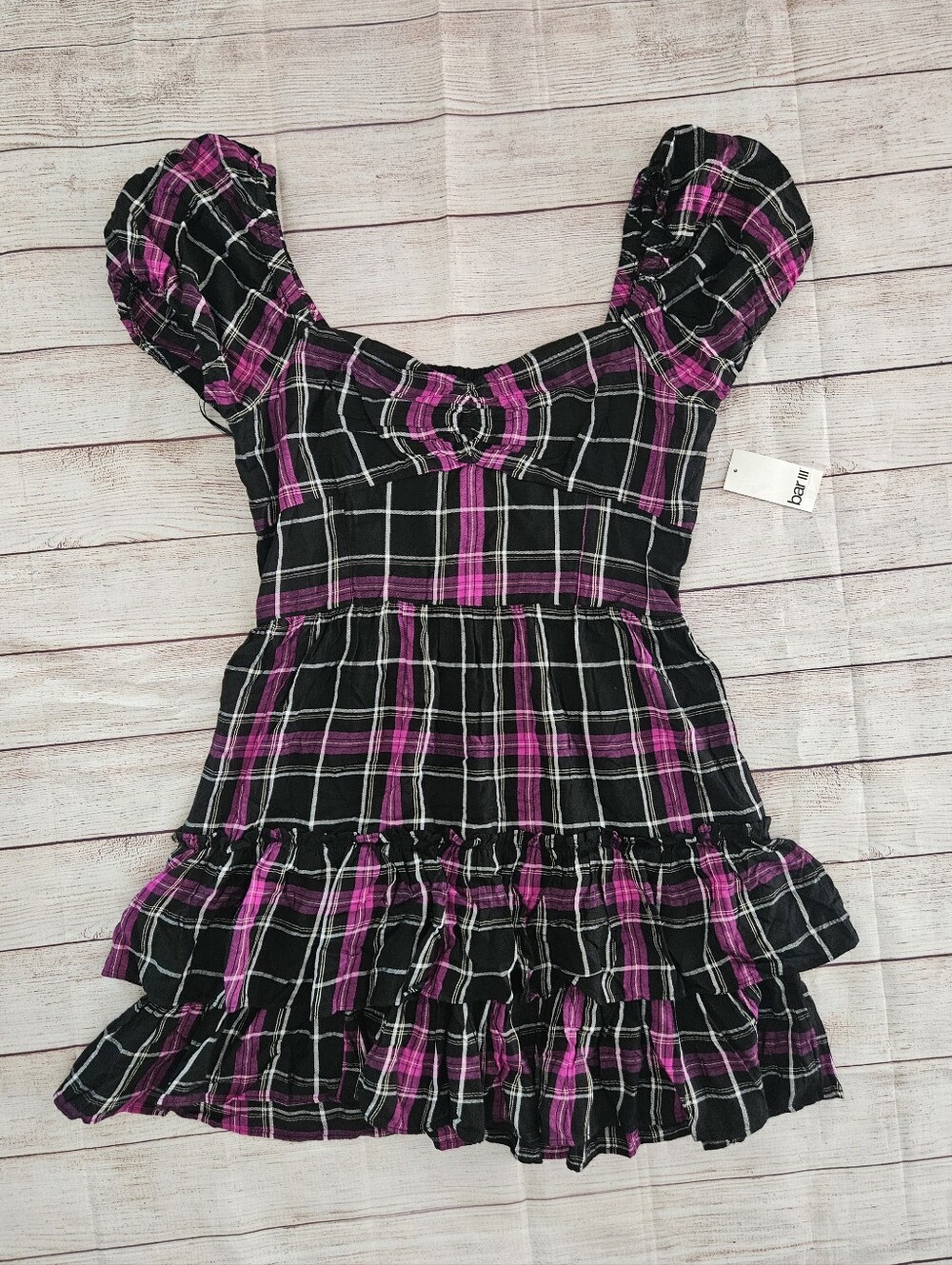 BAR III Girls Black and Fuchsia Plaid Ruffle Dress